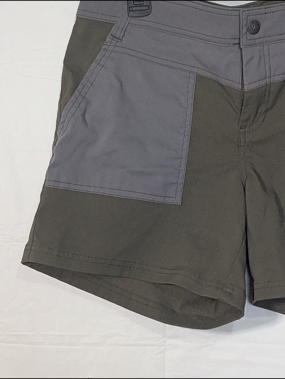 PrAna Women's Hiking Shorts Size 10 Gray Olive Stretch Outdoor Trail Casual - Picture 2 of 12
